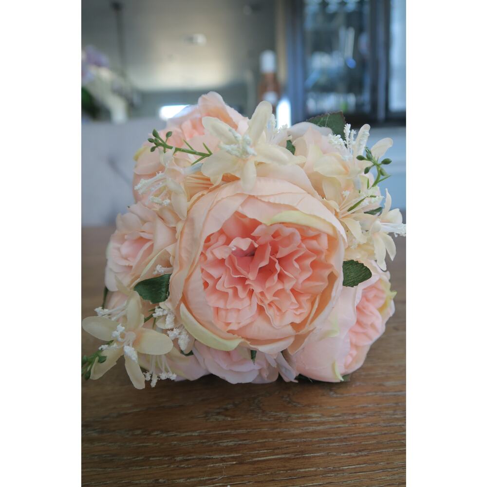Peach-colored Artificial Peony Rose Bouquet 12"